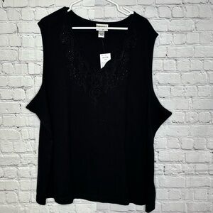 Essentials by Maggie Black Sequin and Beads Embellished Tank Top Size 30/32W
